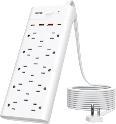 Vista 8 de Regleta de alimentación con protector de sobretensión, extensor de toma y 14 enchufes y 4 puertos USB (2 USB C), cable de extensión de 10 pies