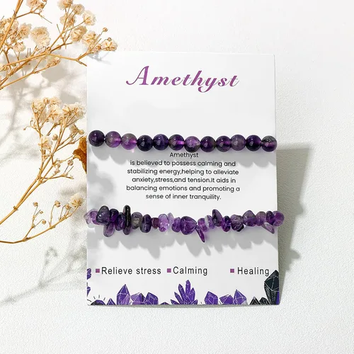 Vista 4 de Pulseras de cristal curativo para mujer, 2 pulseras de piedra natural de 0.236 pulgadas, pulseras elásticas de cuentas de cristal hechas a mano