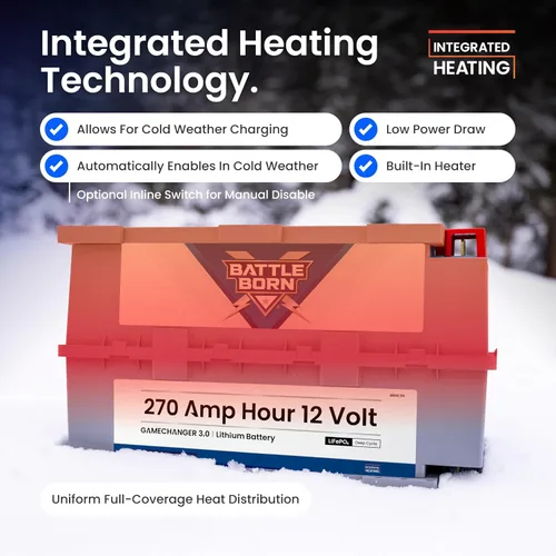 Vista 2 de Batería de iones de litio con calefacción integrada de 270Ah 12V (LiFePO4) para RV, marina, solar y fuera de la red - Tecnología de calefacción