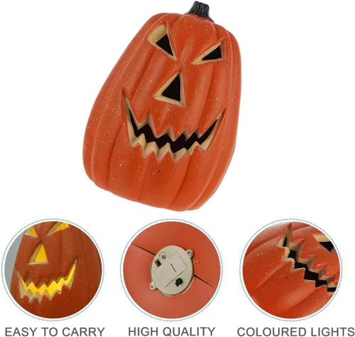 Vista 3 de Uonlytech Lámpara de calabaza para decoración de Halloween, lámpara de calabaza con luces LED de plástico, bandeja escalonada, funciona