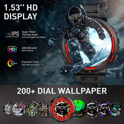 Vista 7 de Relojes inteligentes militares para hombres (respuesta/hacer llamadas) con linterna LED 3ATM resistente al agua reloj inteligente con más de 100