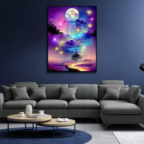 Vista 5 de Kits de arte de diamantes para adultos, kits de pintura de diamantes de paisaje lunar para principiantes, kits de arte de gemas de puntos