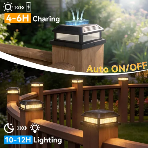 Vista 7 de LumiZen Paquete de 12 luces solares para tapa de poste con control remoto, 9 modos de cambio de color RGB y modos de flujo multicolor fácilmente