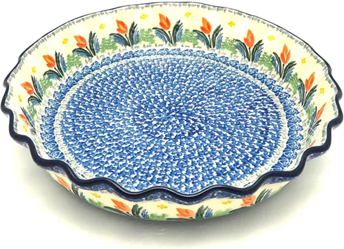 Vista 2 de Panadero de cerámica polaca - Plato para tartas - Estriado - Pavo real