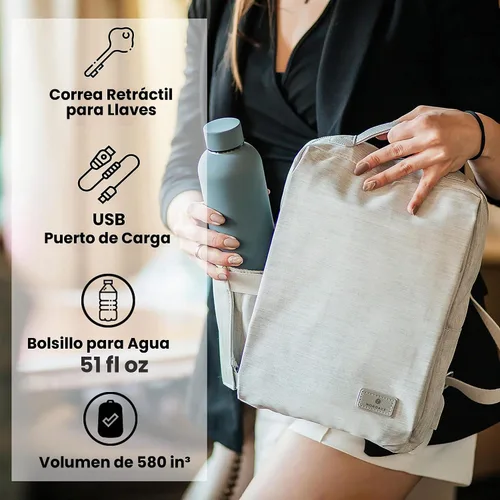 Vista 6 de Nordace Siena II Mini mochila inteligente para uso diario con puerto de carga USB, resistente al agua, elegante mochila para portátil para tareas
