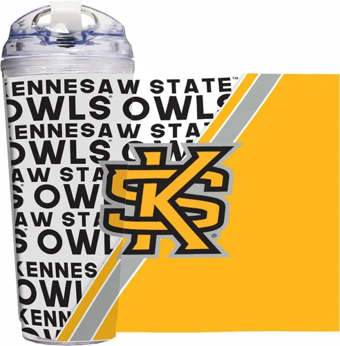 Vista 128 de Rico Industries Taza acrílica NCAA estándar de 24 onzas con tapa con bisagra, taza de doble pared oficialmente licenciada con pajita