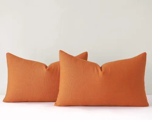 Vista 36 de Mixhug Juego de 2 fundas de almohada decorativas de lino para sofá y cama, cojín lumbar, color marrón claro, 12 x 20 pulgadas