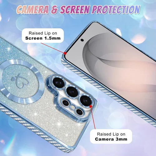 Vista 705 de Bonoma - Funda compatible con Samsung Galaxy S21 Plus, diseño de corazón con purpurina, color rosa Support for MagSafe, Plating Magnetic Case TPU