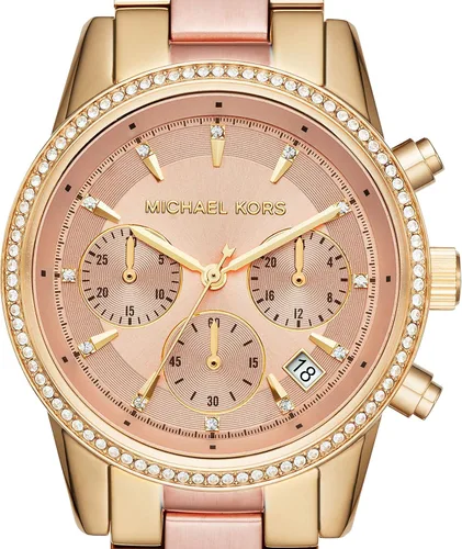 Vista 3 de Reloj Ritz de acero inoxidable para mujer de Michael Kors con cristal Topring.