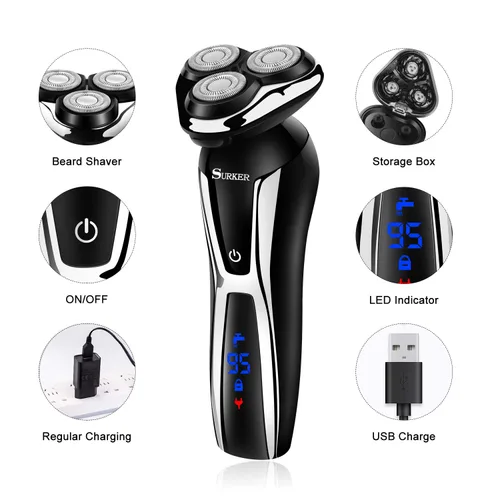 Vista 4 de SURKER Máquina de afeitar eléctrica inalámbrica para hombres, recortadora de pelo de nariz 3 en 1, kit de aseo más 1 cepillo de limpieza facial