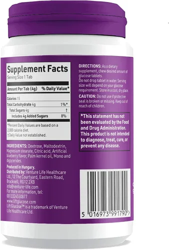 Vista 8 de Lift Glucosa, tabletas energéticas masticables de glucosa de acción rápida, arándano, tarro de 50 unidades (paquete de 1) Chewable glucose tablets