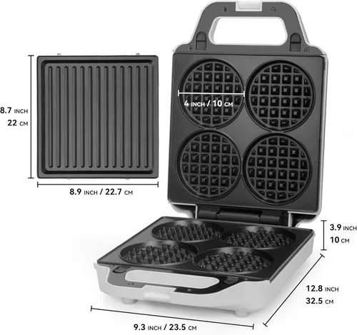 Vista 8 de SugarWhisk Mini Waflera 2 en 1 con Placas Extraíbles, Prensa Panini para Sándwiches, Prensa para Sándwiches, Waflera Eléctrica, Sandwichera