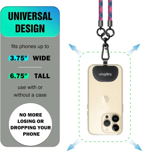 Vista 3 de Kaptron Cordón universal para teléfono celular: correa cruzada ajustable para teléfono celular con soporte de silicona para teléfono y correas