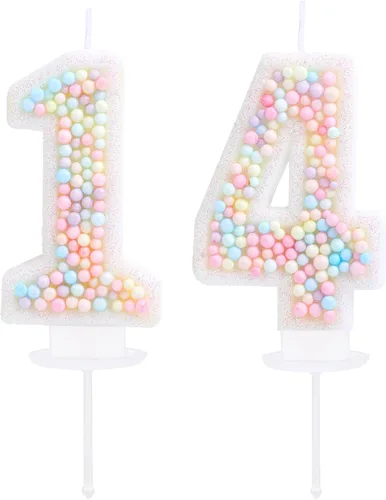 Vista 12 de Vela de Cumpleaños Número 0 Macarrón con Purpurina 3D Número 0 Vela Adorno para Pastel para Cumpleaños Boda Aniversario Fiesta Temática Dulce Pastel