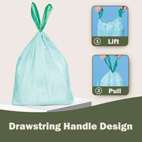 Vista 4 de Bolsas de basura compostables con asa compostable de 4 galones con cordón extra grueso de 0.78 mils, bolsas de desechos de compost de comida con US