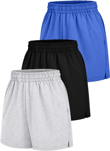 Vista 23 de AUTOMET Pantalones cortos deportivos para mujer, estilo casual, con cordón, cómodos, elásticos, de cintura alta, con bolsillos