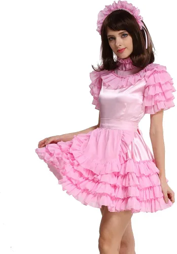 Vista 6 de GOceBaby Disfraz de uniforme de sirvienta con cerradura rosa claro para mujer