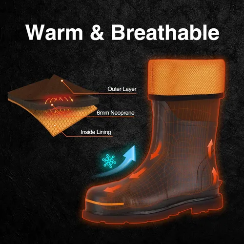 Vista 4 de TideWe - Bota de trabajo de goma para hombre con punta y caña de acero, resistente al agua, antideslizante, bota de caza de neopreno de 0.236in