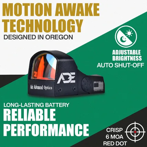 Vista 2 de Ade Advanced Optics RD3-009-2 Miras de punto rojo - Motion Awake - Impermeable y resistente a la niebla -Óptica para pistola S/N: RD3-009-2