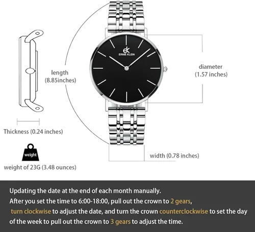 Vista 2 de ERNIE KLEIN Men's Watches, Stainless Steel Designer Diamonds Dress Men's Wrist Watch, Fashion Waterproof with Date and Day Analog Quartz Watches
