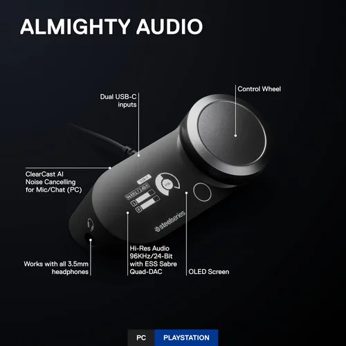 Vista 3 de SteelSeries GameDAC Gen 2 Hi-Res Audio Amplifier - ESS Sabre Quad-DAC - AI Noise Cancellation - 360° Spatial Audio - Hi-Res Certified - PC, PS5, PS4