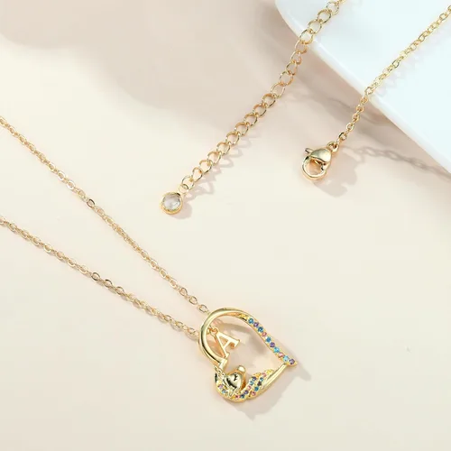 Vista 6 de Anoup Collar con inicial de unicornio, chapado en oro de 14 quilates, hipoalergénico con circonita cúbica, colgante de diamante simulado, joyería