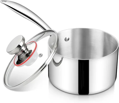 Vista 9 de Homikit Cacerola de 1 cuarto de galón, sartén de acero inoxidable de tres capas con tapa, olla de cocción de inducción pequeña de 1 cuarto de galón