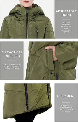 Vista 5 de Orolay - Abrigo acolchado de invierno para mujer, de plumón, con capucha y cremallera doble