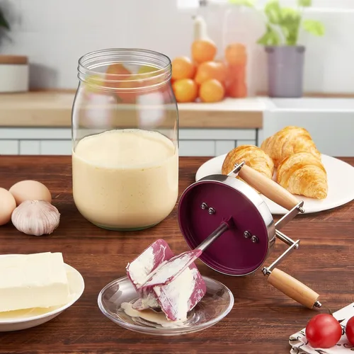 Vista 6 de Butter Churn - Batido de madera con mango de madera para hacer mantequilla manual, batidora de mantequilla, tarro masón de manivela de mano