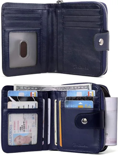 Vista 5 de BOSTANTEN - Billeteras de piel para mujer, con bloqueo RFID, con cremallera y bolsillo, billetera pequeña de dos cuerpos, con tarjetero