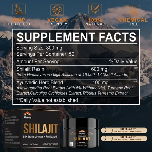 Vista 7 de Shilajit Resina Orgánica Pura del Himalaya - 800mg Resina Shilajit Grado Oro con Ácido Fúlvico y Más de 85 Complejo de Oligoelementos para Energía
