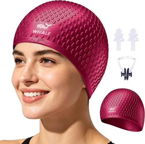 Vista 12 de Whlae Gorro de natación extra grande, con una correa de silicona duradera y diseño de oreja impermeable, adecuado para cabello largo, cabello rizado