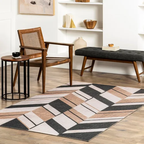 Vista 8 de nuLOOM Carole Abstract - Alfombra lavable a máquina, 4 x 6, color beige Carole Beige
