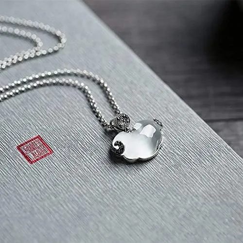 Vista 2 de Collar de plata 925 para mujer, collar con colgante de jade de ópalo de longevidad