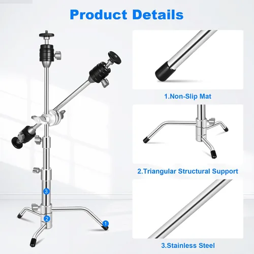Vista 5 de Mini soporte C de bolsillo de 20 pulgadas, totalmente metálico ajustable pequeño de 20.8 pulgadas con cabezal de agarre de brazo de pluma de 13