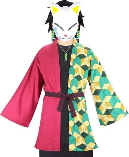 Vista 2 de Tomioka Giyuu - Conjunto de collar unisex para cosplay máscara cárdigan aretes collares 2XL