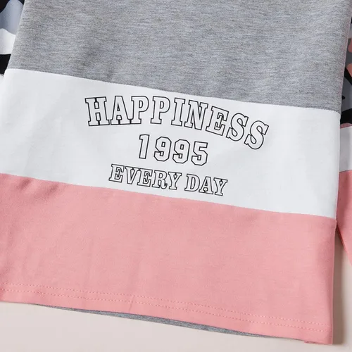 Vista 5 de PATPAT Conjunto de 2 piezas para niñas, camiseta de bloque de color de leopardo, camiseta de cuello redondo, leggings negros, pantalones deportivos