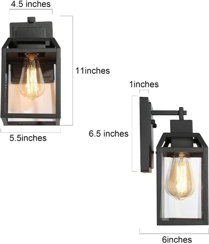 Vista 4 de Luces de pared negras para exteriores, apliques de pared exterior de granja con vidrio transparente, faroles cuadrados modernos impermeables