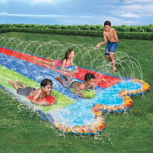Vista 2 de Triple tobogán de agua, 3 carriles de carrera y piscina para niños