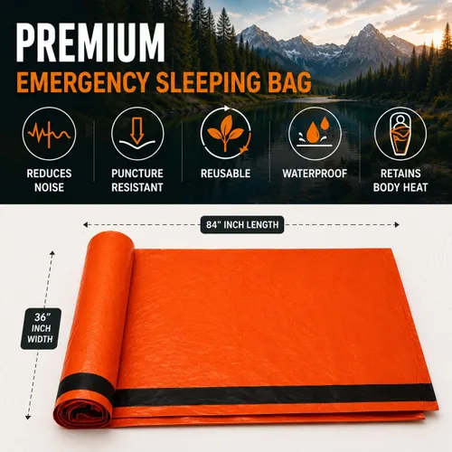 Vista 3 de NovaMedic Saco de dormir de emergencia – Saco térmico de supervivencia de Mylar de 84 x 36 pulgadas – impermeable, ligero y compacto manta