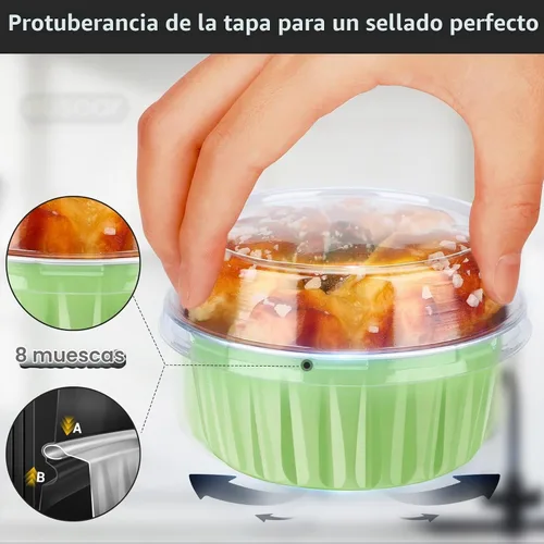 Vista 4 de EUSOAR Moldes desechables de papel de aluminio con tapas, 30 piezas de 5 onzas (4.2 fl oz) de papel de aluminio para magdalenas, tazas para hornear