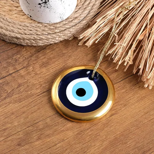Vista 2 de BCS Adorno para colgar en la pared de 2.8 pulgadas de color azul y dorado, hecho a mano, amuleto turco griego de Nazar, amuleto de buena suerte