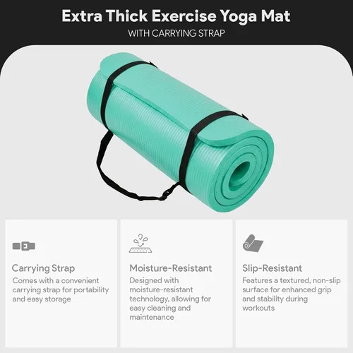 Vista 3 de BalanceFrom Yoga Mat, 1-Inch Extra Thick High Density Exercise Mat, Anti-Tear Exercise Yoga Mat with Carrying Strap, Suitable for Various Yoga