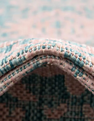 Vista 7 de Unique Loom Jill Zarin Jill Zarin Outdoor Collection - Alfombra Dubái (3 pies 3 pulgadas, redonda, rosa y aguamarina/azul claro)