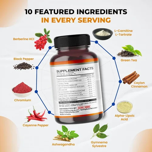 Vista 4 de Ultra Burn Prime 1730 mg - 10 en 1 con berberina, canela de Ceilán, L-carnitina, ALA, té verde y gimnasia, apoya el metabolismo, la energía