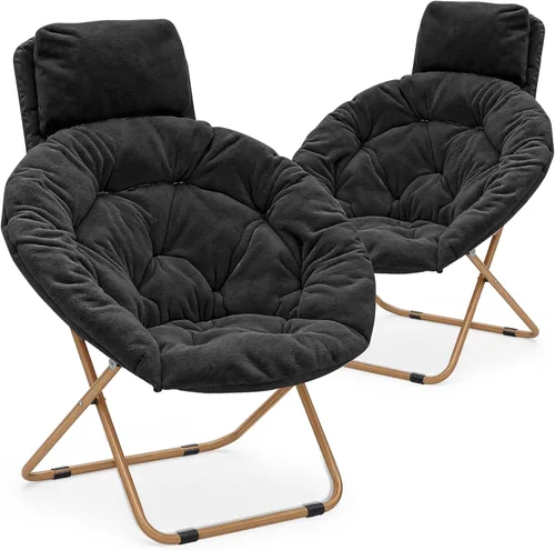Vista 13 de MoNiBloom Silla redonda plegable de piel sintética con reposacabezas extraíble para adultos, marco de metal, de gran tamaño, cómoda, suave