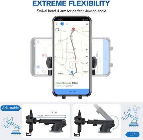 Vista 4 de Manords - Soporte para coche para parabrisas de tablero compatible con todos los teléfonos celulares iPhone y Android, color negro