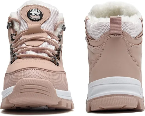 Vista 3 de BEOAPT Botas de senderismo de invierno para hombres y mujeres, cálidas y resistentes al agua, antideslizantes, con forro suave, color negro