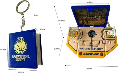 Vista 2 de Libro desplegable 3D en miniatura de juguetes de escena de baloncesto, lindo llavero para niños, mochila de juego de baloncesto 3D para hombres