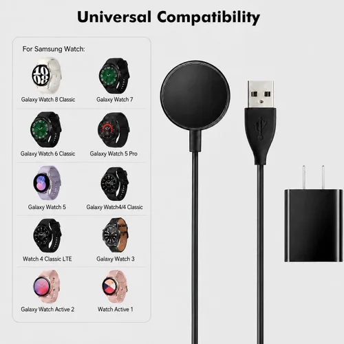 Vista 2 de Cargador de reloj Samsung de 6 pies de largo compatible con Samsung Galaxy Watch 8/8 Classic/7/6/Ultra, 6 Classic, 5/5 Pro/4/4 Classic/3/Active 2/1